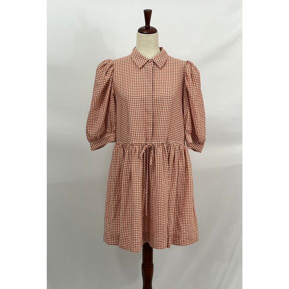 HUNTER BELL Sz L Large Peach Terracotta Gingham Dress McCauley NWT - Picture 10 of 16